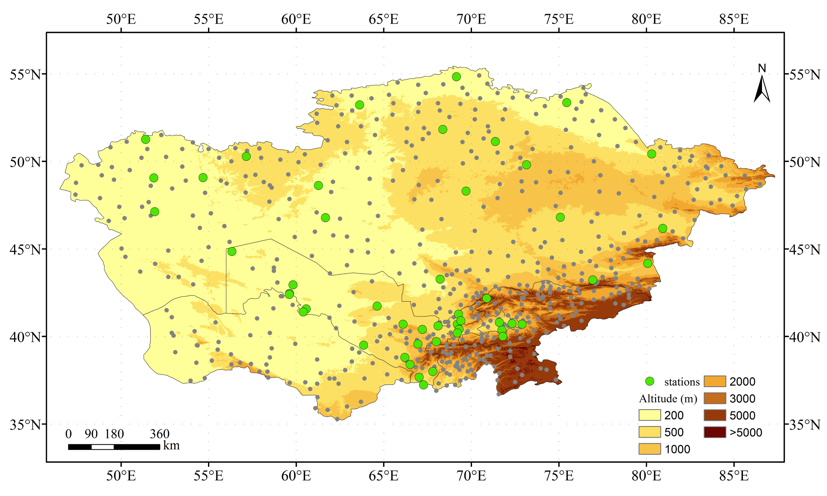 Long time series data set of extreme precipitation index in arid region of Central Asia