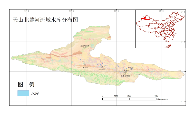 Reservoirs map of the North_Slope_of_Tianshan River Basin (2000)