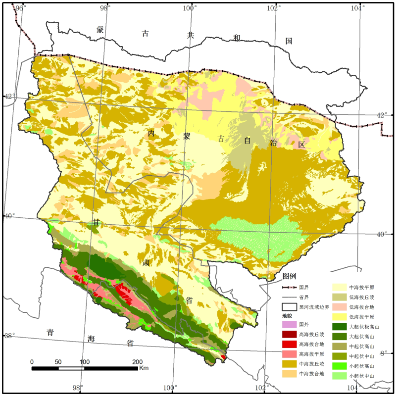 1:1,000,000 Geomrphological map of the Heihe River basin (2000)