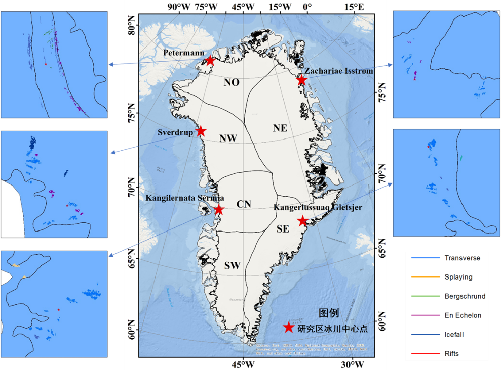 Crevasse dataset over typical glaciers in Greenland ice sheet（2018-2020）