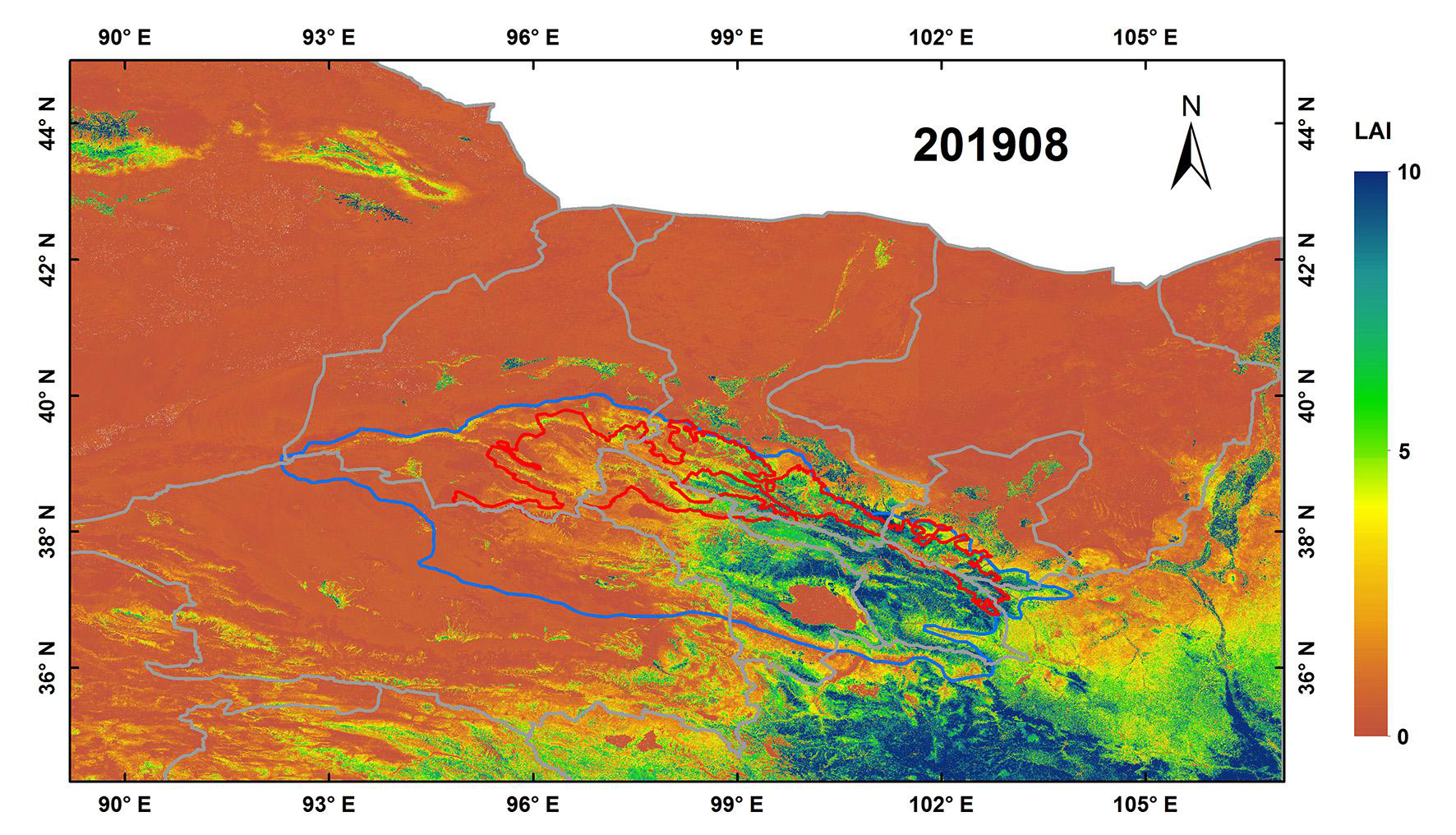 祁连山区域基于 Landsat 反射率数据的月度30m×30m 地表叶面积指数数据（2019）