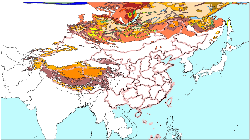 基于《环北极地区多年冻土和地下冰状态图》的中国及其周边地区冻土分布图（2001）