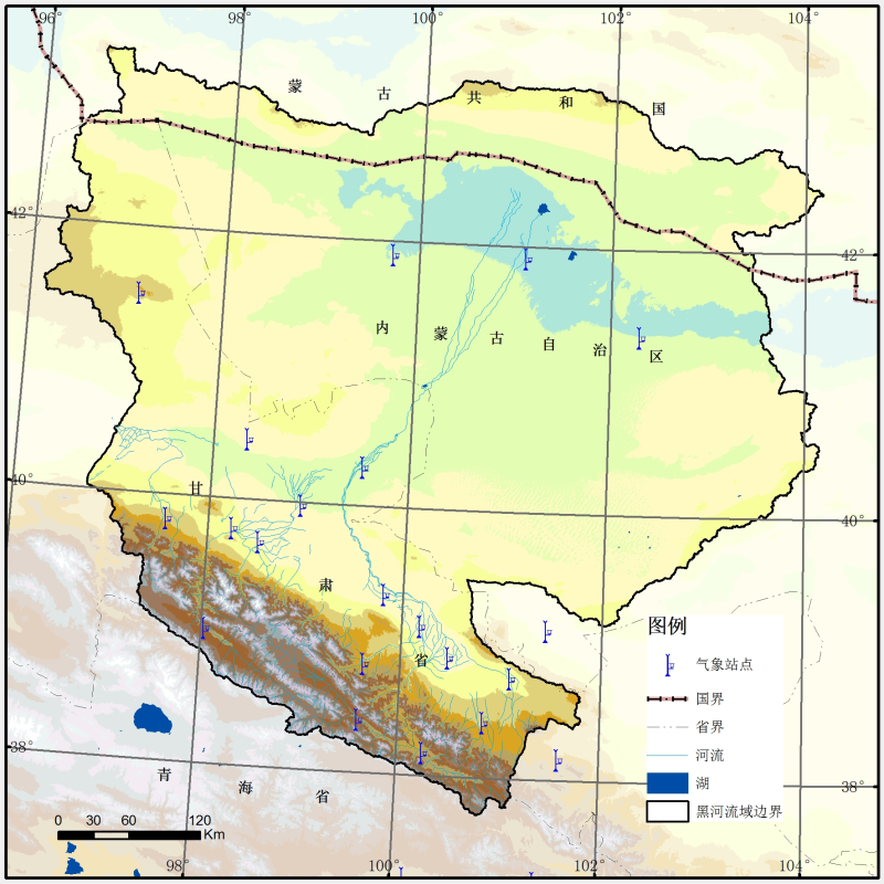 Meteorological observation stations distribution map of the Heihe River Basin