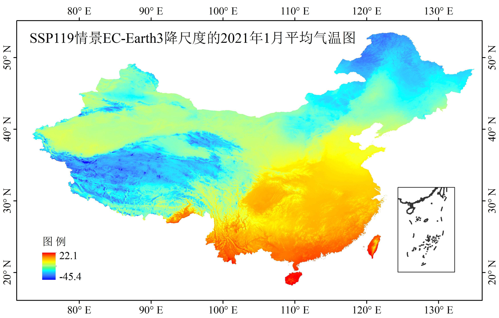 2021-2100年中国1km分辨率多情景多模式逐月平均气温数据集