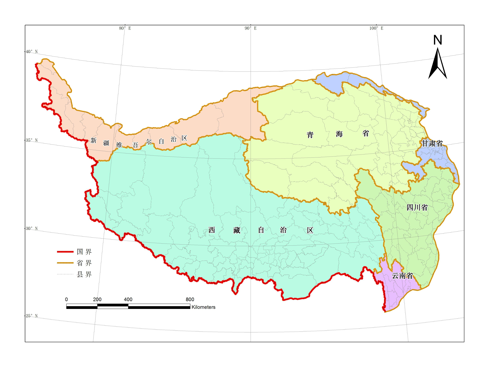 青藏高原1:100万行政边界数据（2017）