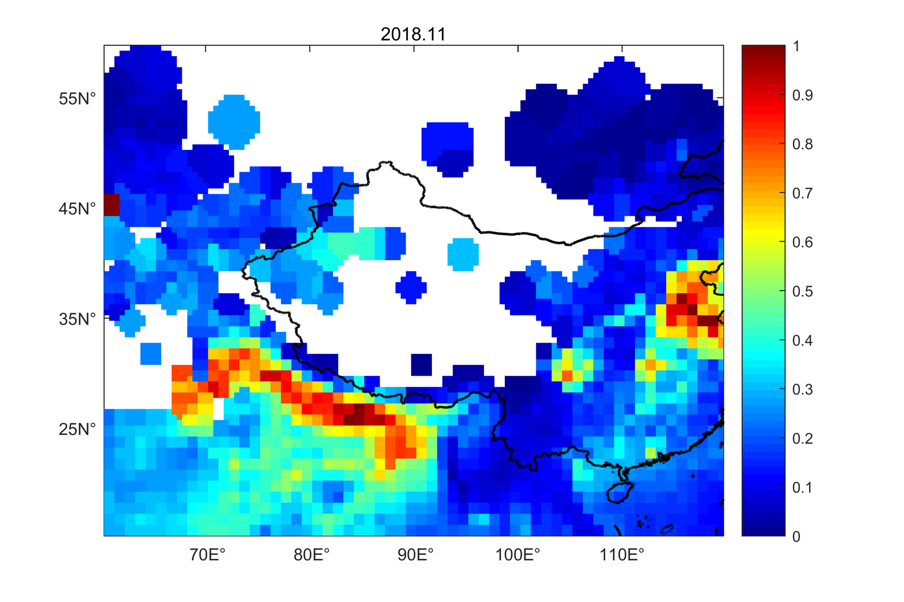 This dataset of Aerosol optical thickness over the central and western part of China