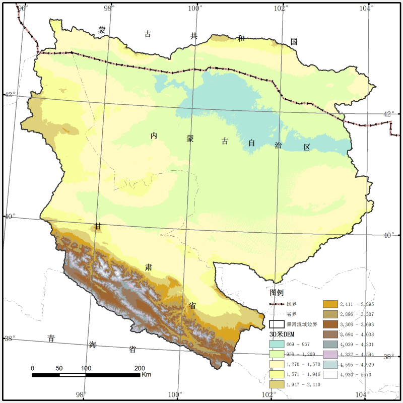 ASTER GDEM data in the Heihe River Basin (2009)