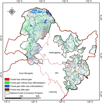 Forest change dataset during the 1986–2018 in the Natural Forest Conversion Program, northeast China.