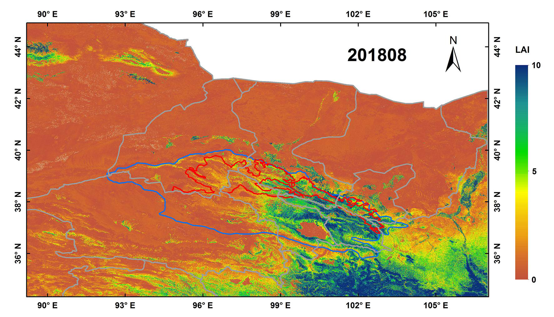 祁连山区域基于 Landsat 反射率数据的月度30m×30m 地表叶面积指数数据（2018）