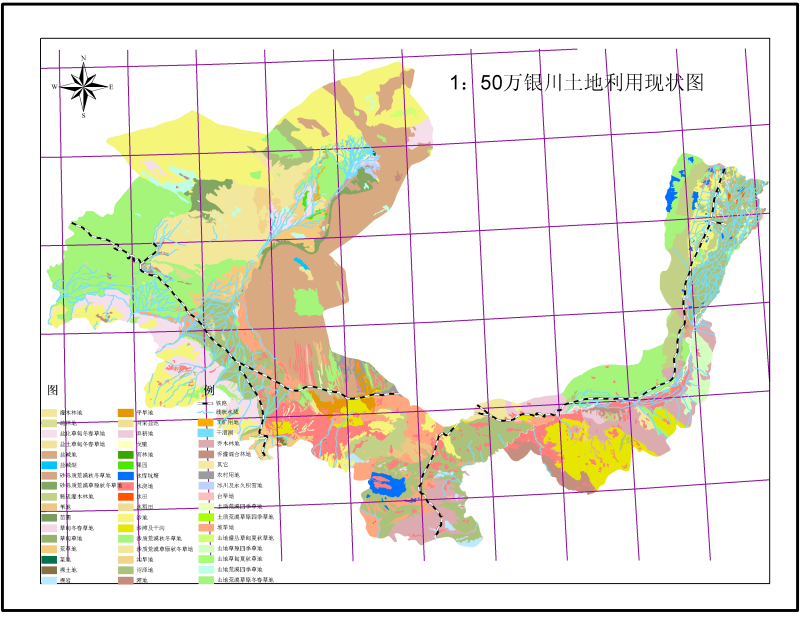 The presert state map of land use over Yinchuan (1:500,000)