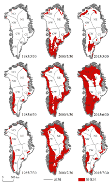 格陵兰冰盖表面融化0.05˚每日数据集（1985、2000、2015）