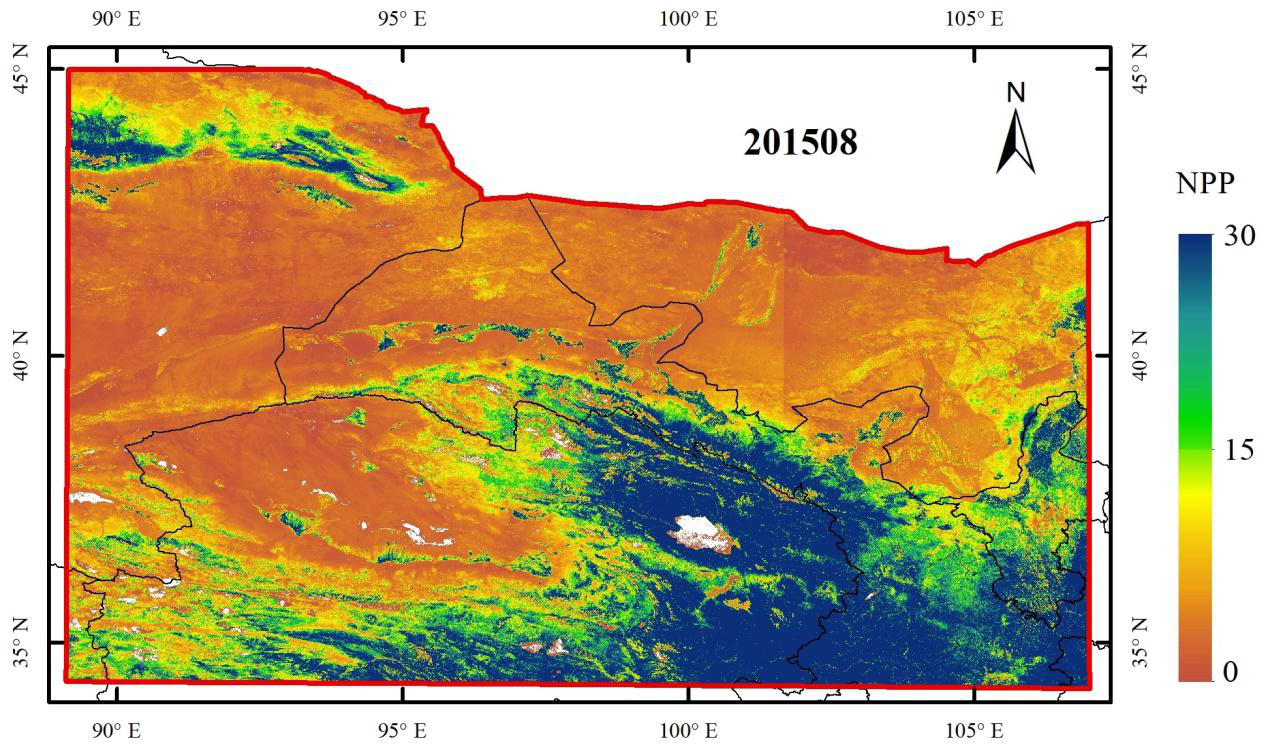 祁连山区域基于 Landsat 反射率数据的月度30m×30m 地表净初生产力数据（1986-2017）