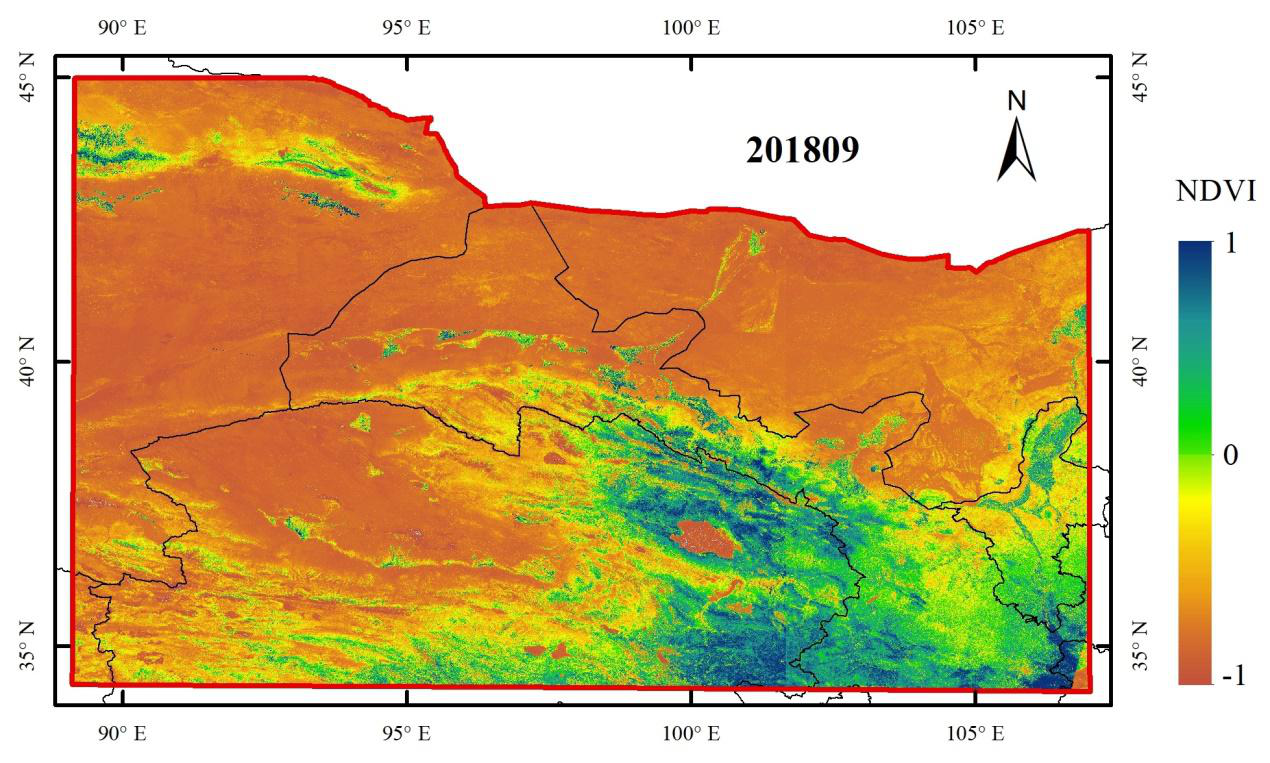 祁连山区域基于 Landsat 反射率数据的月度30m×30m 地表植被指数数据（2018）