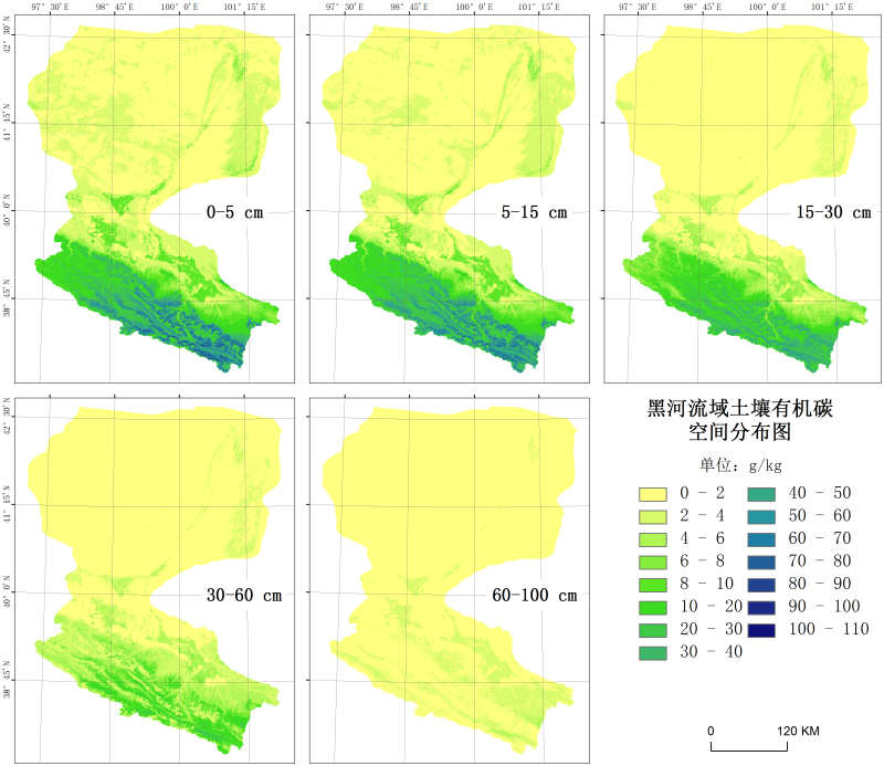Digital soil mapping dataset of soil organic carbon content in the Heihe river basin (2012)