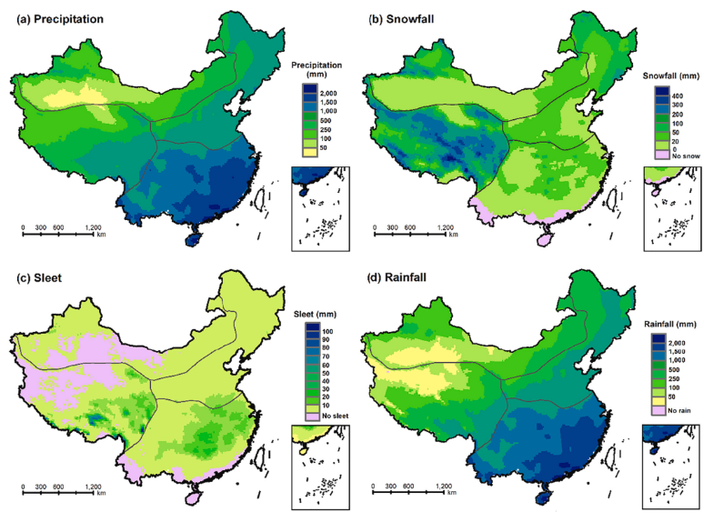 中国不同相态降水（降雪、雨夹雪和降雨）及其湿球温度阈值格点数据集（1961-2016）