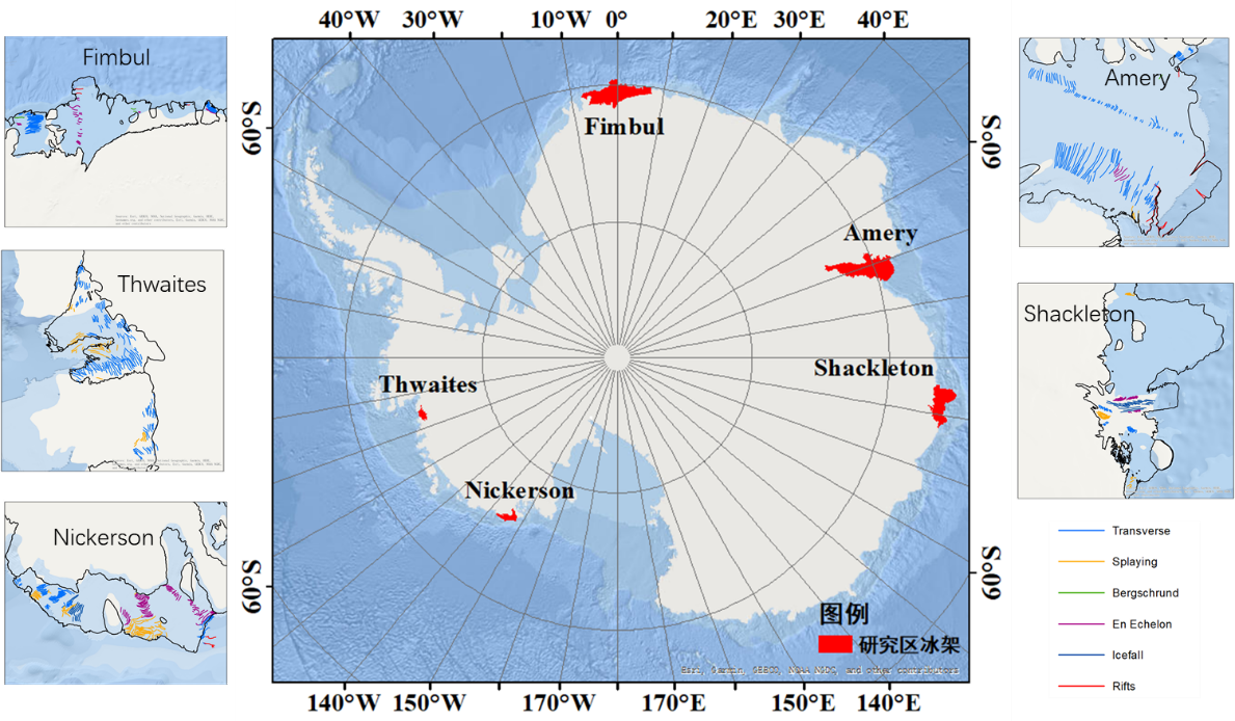 Crevasse dataset over typical ice shelves in Antarctica（2015、2016、2020）