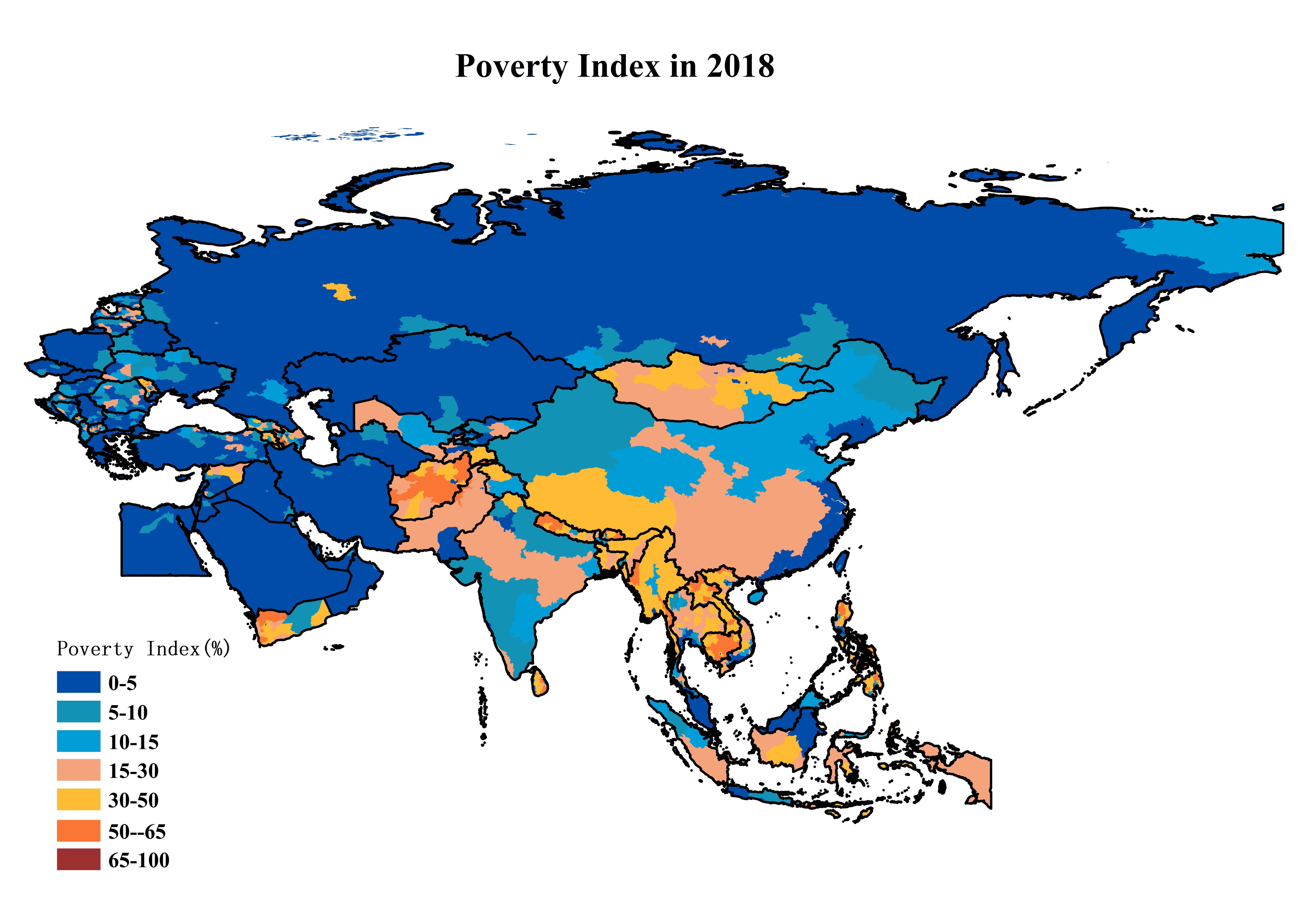 “一带一路”沿线国家分区贫困发生率（2012-2018）