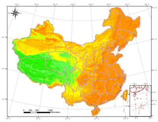 Digital elevation model of China (1KM)