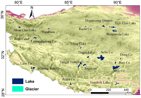 Interannual variation in the area and water volume of lakes in different regions of the Tibet Plateau (1976-2019)