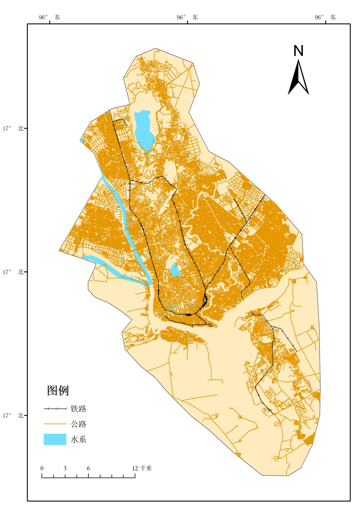 Spatial distribution data set of transportation, water system, farmland and built up area in Yangon deepwater port area (2019)