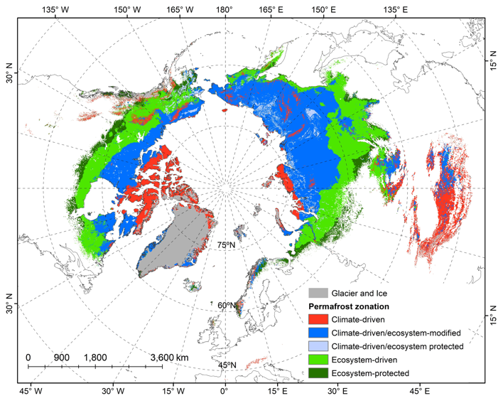 A biophysical permafrost zonation map in the Northern Hemisphere (2000-2016)