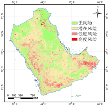 The desertification risk map of the Arabian Peninsula in 2020