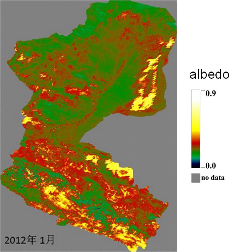 Albedo dataset in 1km-resolution in the Heihe River Basin (2012)