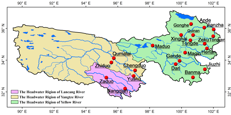 The boundaries of the source regions in Sanjiangyuan region (2018)