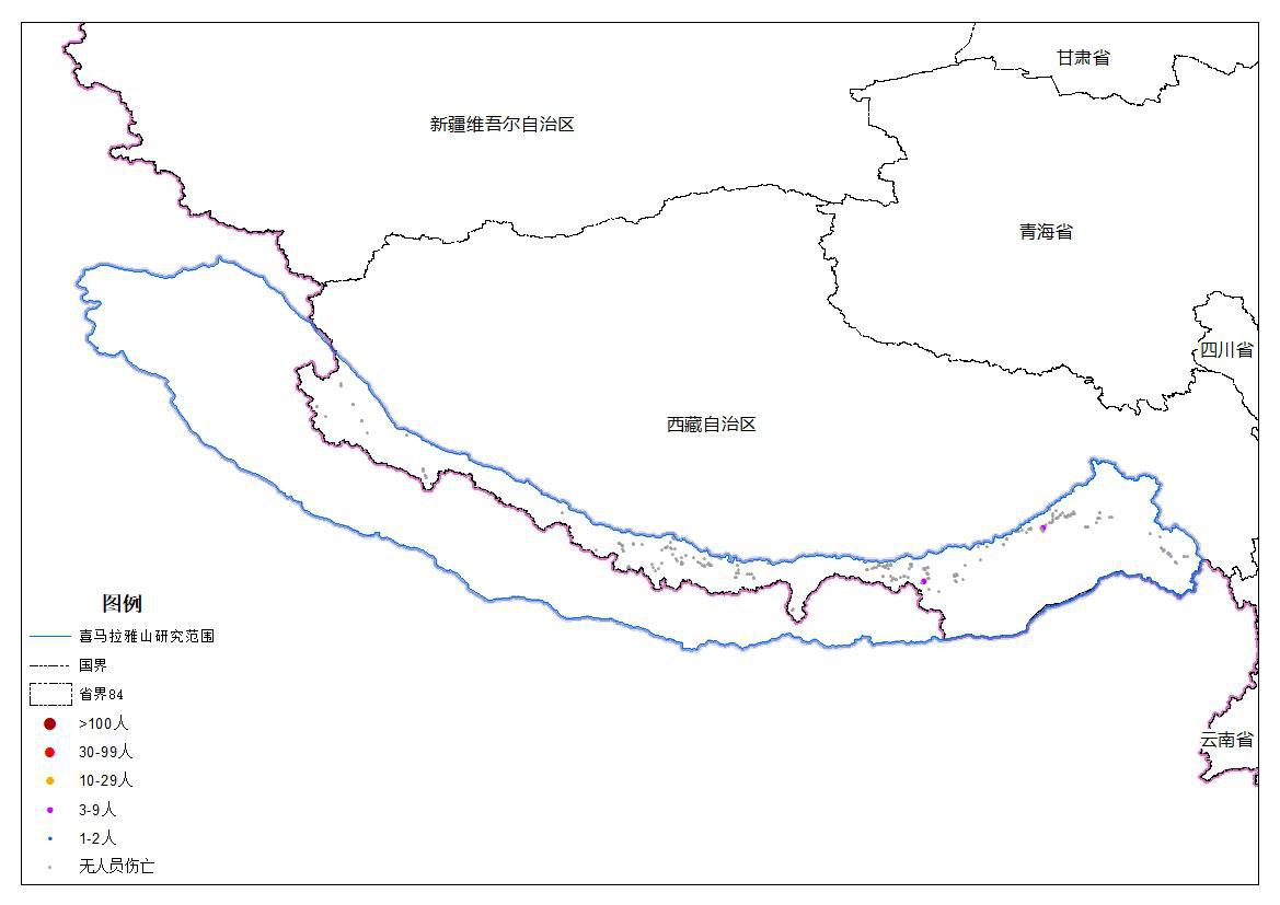 Distribution of flash flood disaster in Himalayas (1840-2019)