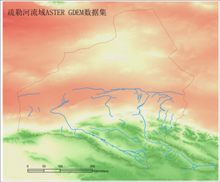 ASTER GDEM data in the Shulehe river basin (2000)