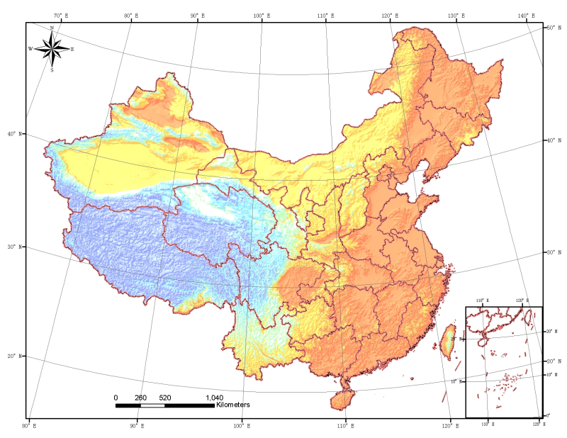 SRTM DEM dataset in China (2000)