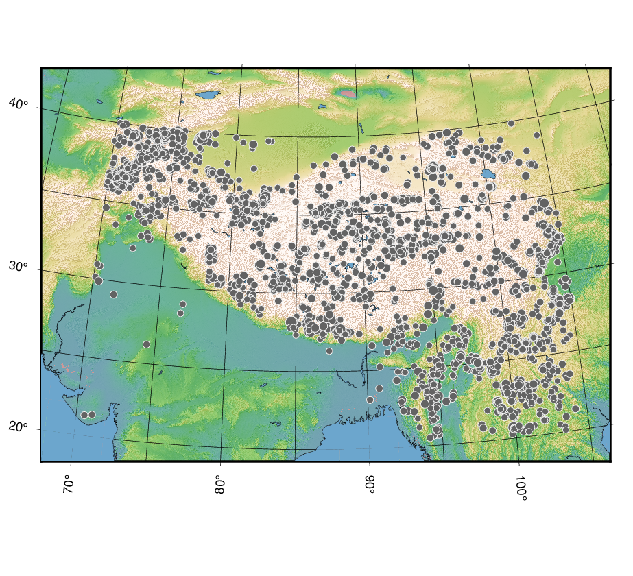 Catalogue of destructive earthquakes in the Tibetan Plateau since 1970