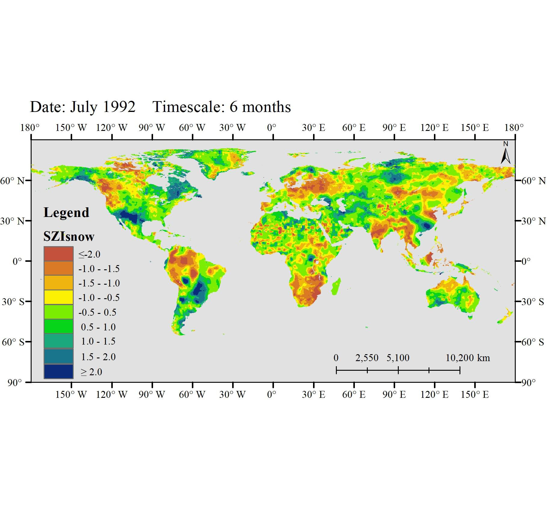 全球考虑积融雪过程的标准化水分距平指数（1948-2010）