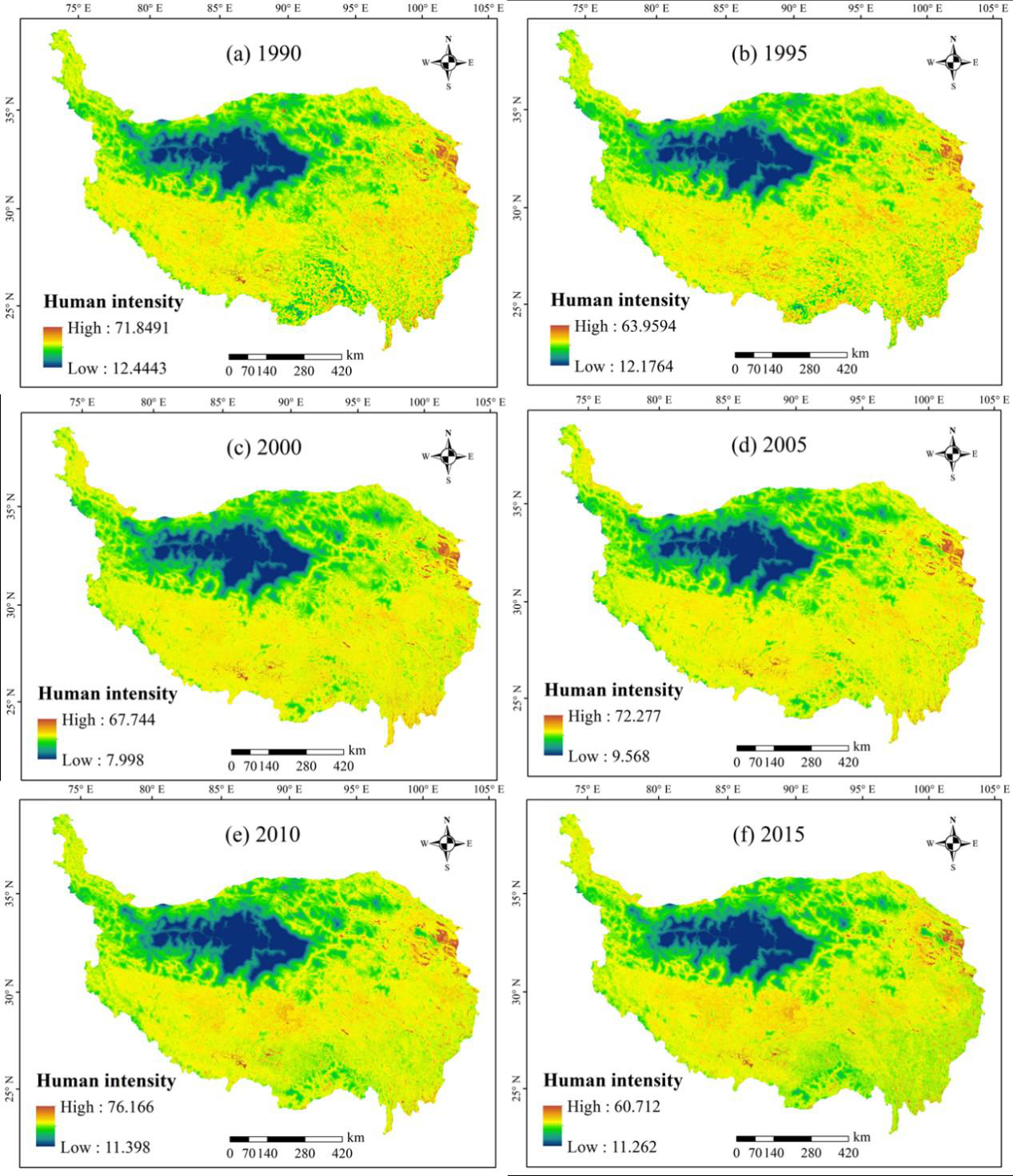 1 km grid datasets of human activity intensity in agricultural and pastoral areas of the Qinghai-Tibet Plateau