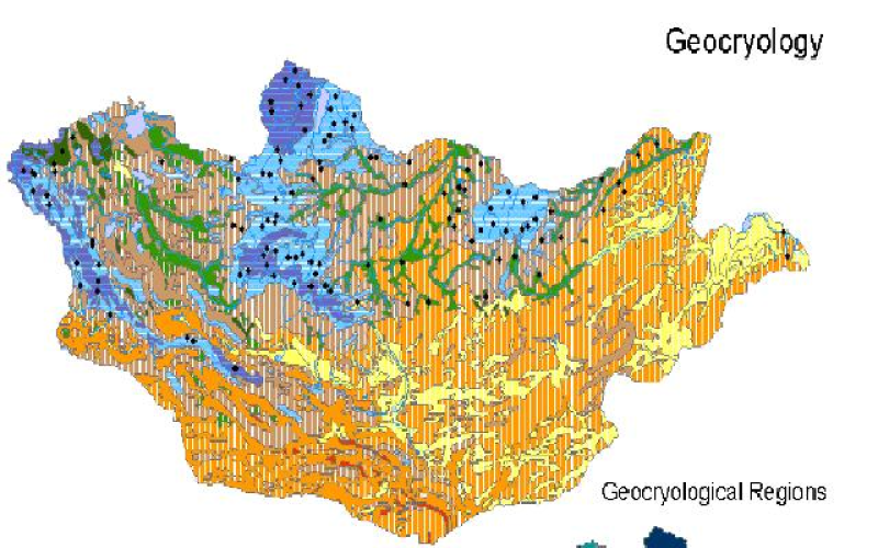 Map of the frozen soil distribution in the Republic of Mongolia (1990)