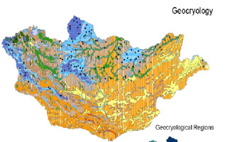 蒙古共和国冻土及冻土分区图（1990）