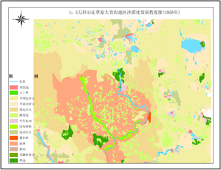 The 1:50,000 map of developmental degree of desertification in Daqinggou, Keerqin (HORQIN) Steppe, Inner Mongolia, China (1958)