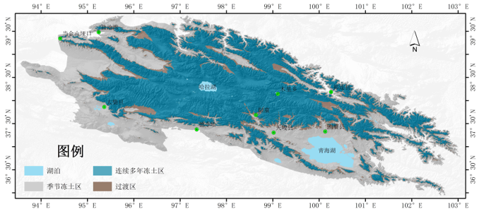 Map of permafrost distribution in the Qilian Mountains