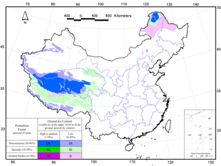 China permafrost map based Circum-Arctic map of permafrost and ground-Ice conditions, Version 2 (1997)