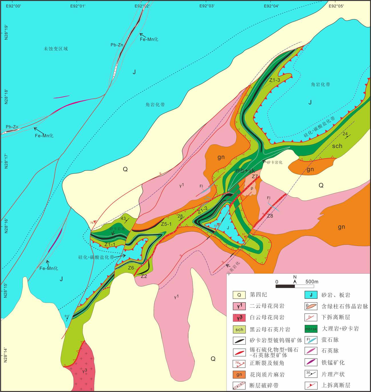 Large scale structural construction and alteration mapping of Xianglin ore section in cuonadong mining area（2018-2022）